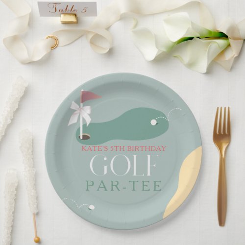 Golf Fairway Pink Flag Bow Girl's Birthday Par-Tee Paper Plates