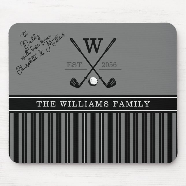 Golf Family Monogram Charcoal Gift for Dad Mouse Pad (Front)