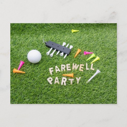 Golf Farewell Party with golf ball on green grass Postcard