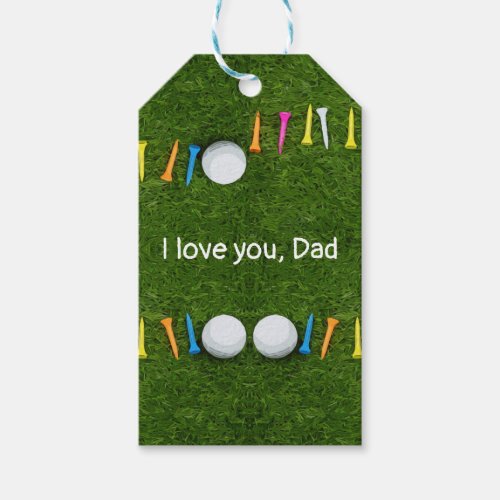 Golf Fathers Day with golf ball and tees on green Gift Tags