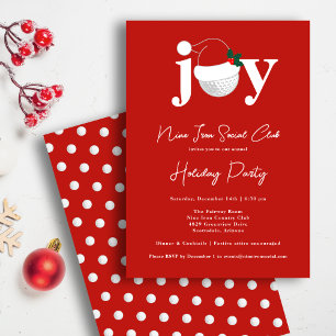 Golf Festive Holiday Party Joy Typography Red  Invitation
