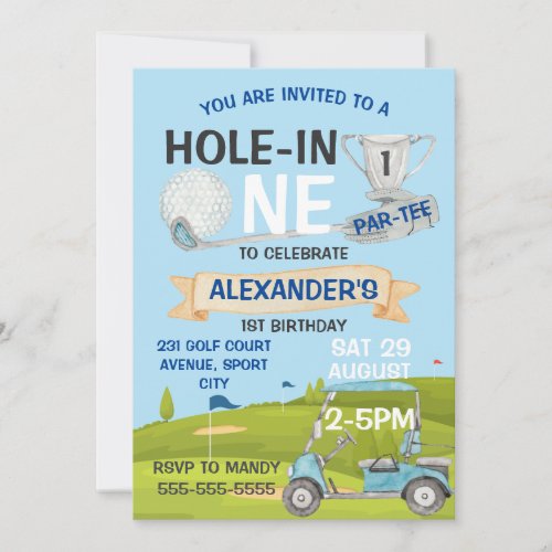 Golf First 1st Birthday Party Invitation