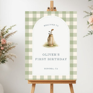Golf First Birthday Gingham Sage Green Welcome Foam Board