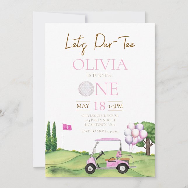 Golf first birthday par tee invite (Front)