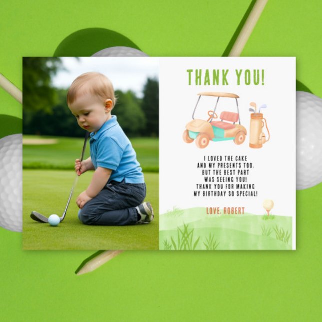 Golf First Year Birthday Thank you Card (Creator Uploaded)