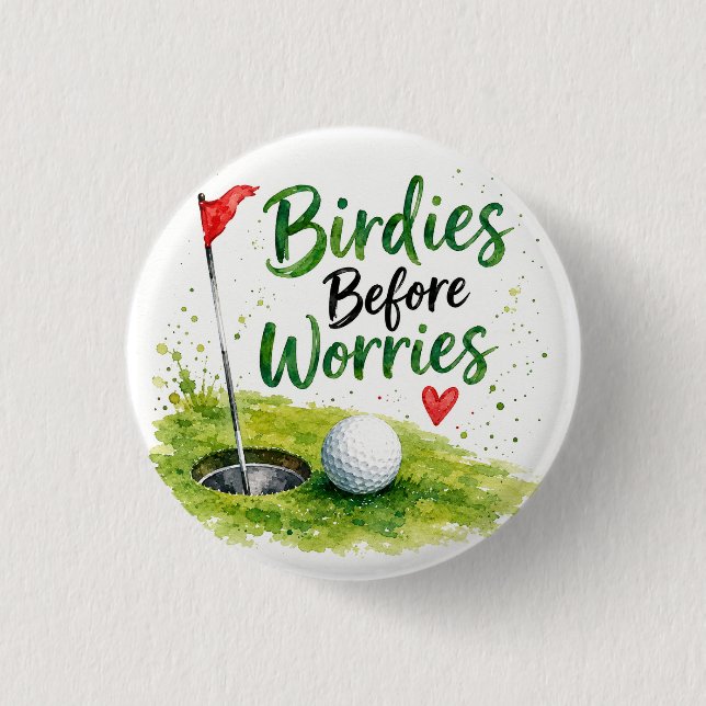 Golf flag and ball on the golf course  button (Front)