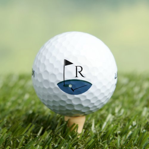 Golf Flag and Club Monogram initial Golf Balls