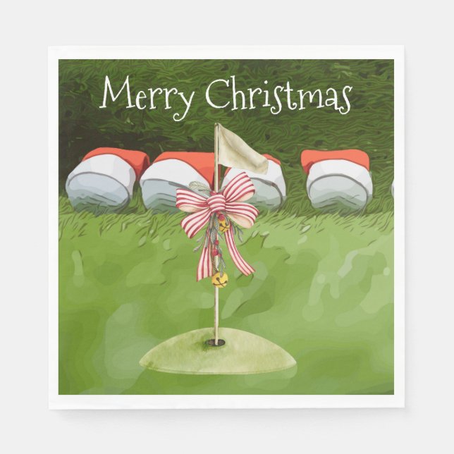 Golf flag  Christmas with lots of Ball golfer Napkins (Front)