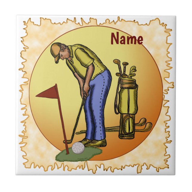 Golf Flag Dad Golfing  Ceramic Tile (Front)