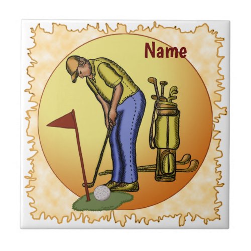 Golf Flag Dad Golfing custom name Ceramic Tile