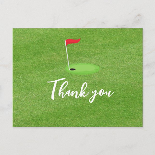 Golf flag on green grass thank you for golfer  car postcard (Front)