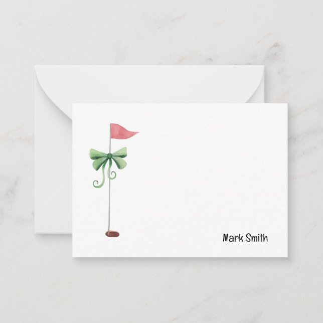 Golf flag with red ribbon with name note card (Front)