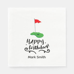 Golf flag with text Happy Birthday Napkins