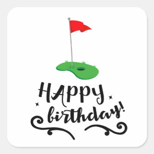 Golf flag with text Happy Birthday Square Sticker