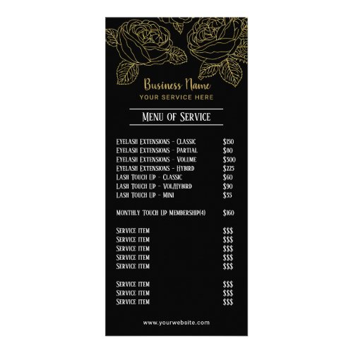 Golf Floral Pattern Black Eyelash Salon Price List Rack Card