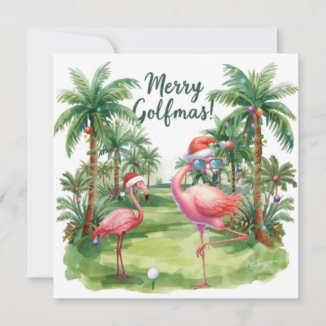 Golf Florida Merry Christmas with Santa Flamingo  (Front)