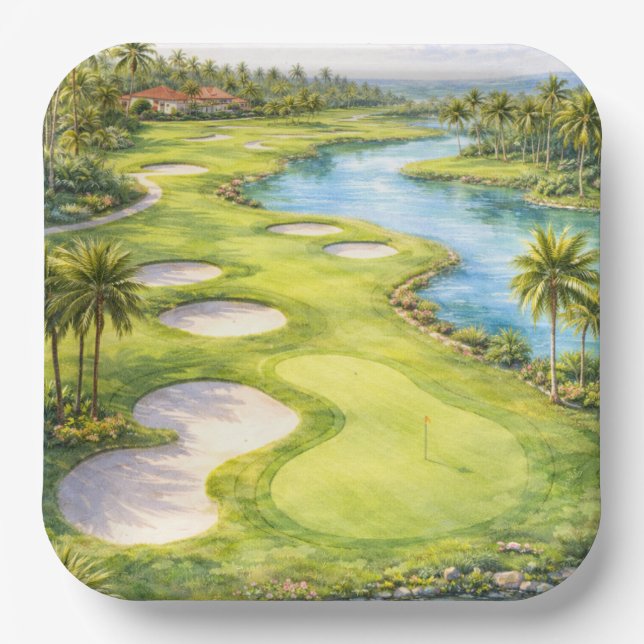 Golf Florida themed golf course Paper Plates (Front)