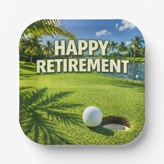 Golf Florida themed Happy Retirement Paper Plates (Front)