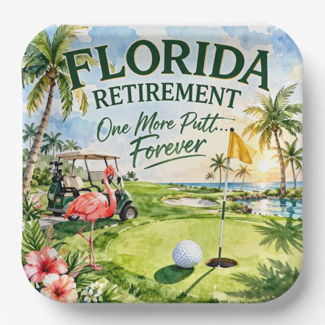 Golf Florida themed with flamingo Paper Plates (Front)