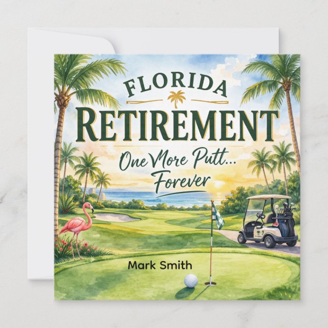 Golf Florida themed with flamingo retirement Invitation (Front)