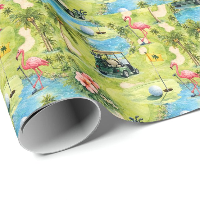 Golf Florida themed with flamingo retirement Wrapping Paper (Roll Corner)