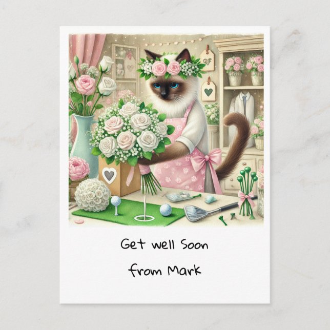 Golf Florist  GET WELL SOON for  Cat Lovers  Postcard (Front)