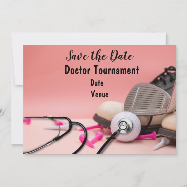 Golf for doctor medical staff tournament pink lady invitation (Front)