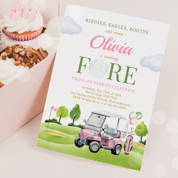 Golf Fore Birthday Girl Golf 4th Birthday Party Invitation by PixelPerfectionParty at Zazzle