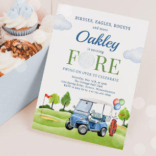 Golf Fore Birthday Golf Golfing 4th Birthday Party Invitation