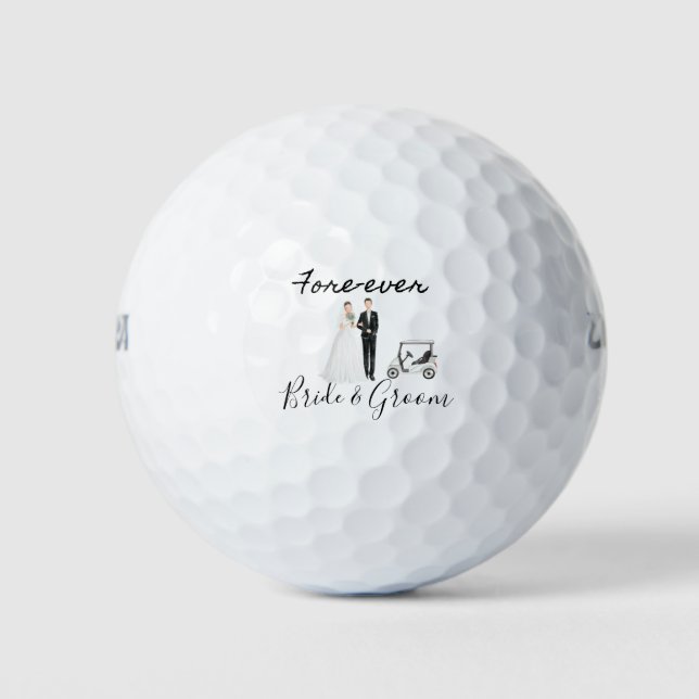 Golf Fore Ever with Bride and Groom Wedding  Balls (Front)