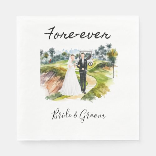 Golf Fore Ever with Bride and Groom Wedding  Napkins