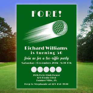 Golf Fore Tee-Riffic Green 50th Birthday Party Invitation