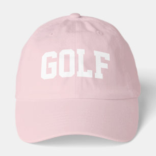 GOLF Fun Athletic White Text Light Pink Background Hat