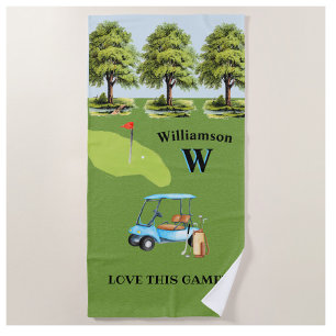 Golf Fun Course Cart Monogram Name Beach Towel