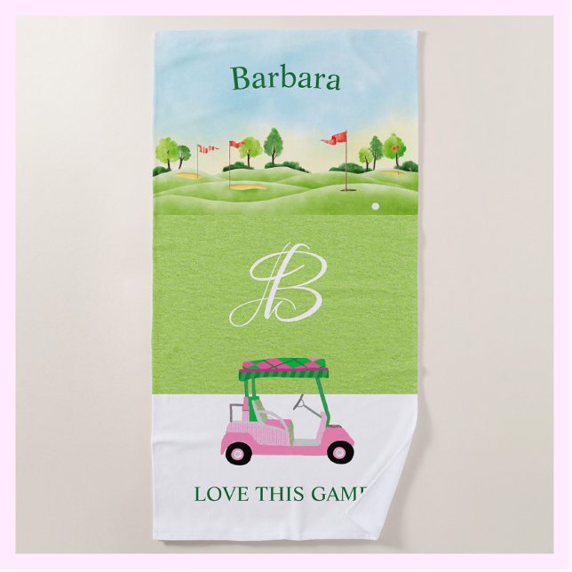 Golf Fun Course Cart Monogram Name   Beach Towel (Creator Uploaded)