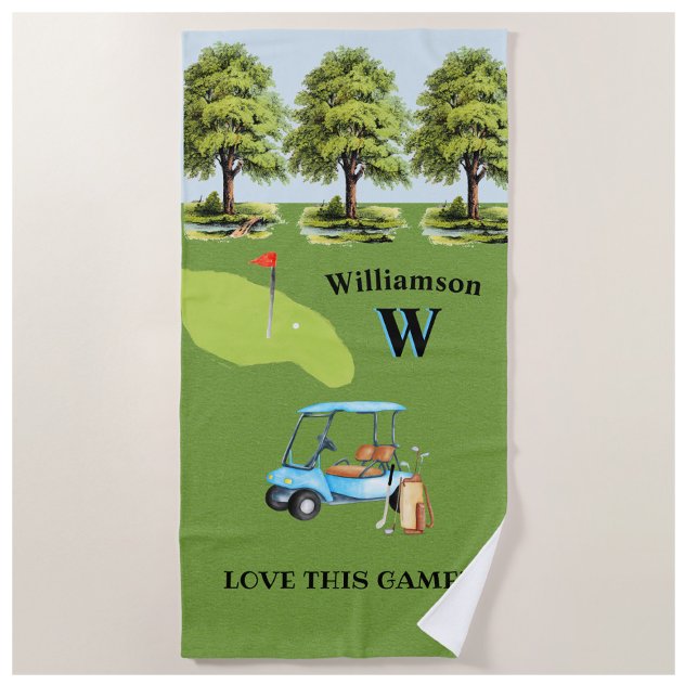 Golf Fun Course Cart Monogram Name   Beach Towel (Creator Uploaded)