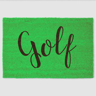 GOLF Fun Elegant Text Bright Green Background Fiber Doormat