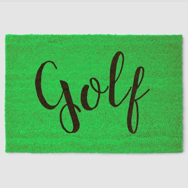 GOLF Fun Elegant Text Bright Green Background Fiber Doormat (Front)