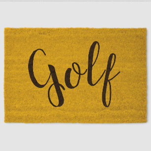 GOLF Fun Elegant Text Golden Yellow Background Fiber Doormat