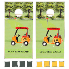 Golf Fun In the Hole Cart Monogram Name   Cornhole Set