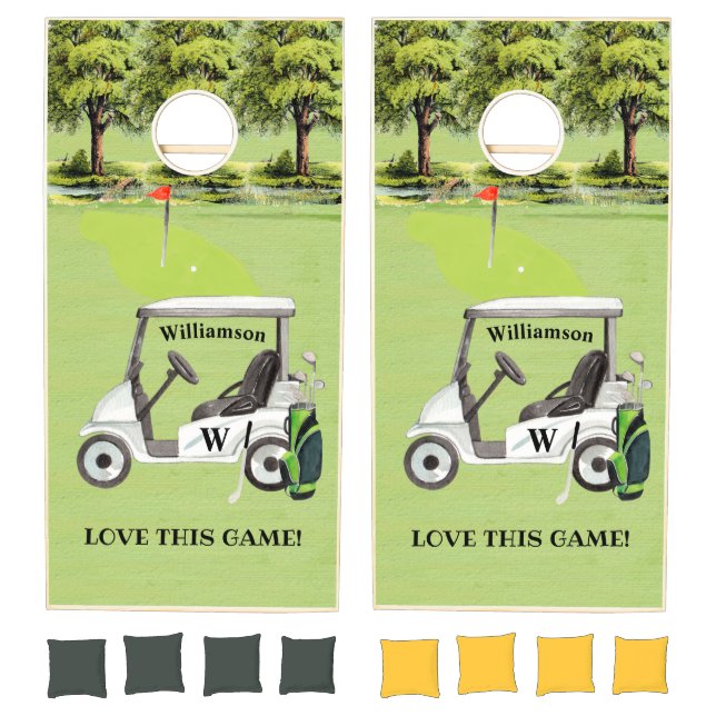 Golf Fun In the Hole Cart Monogram Name   Cornhole Set (Set)