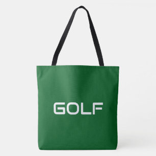 GOLF Fun Modern Sleek White Text On Forest Green Tote Bag