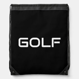 GOLF Fun Sporty Modern White Text On Deep Black Drawstring Bag