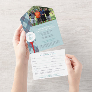 Golf fundraising tournament blue photo RSVP All In One Invitation