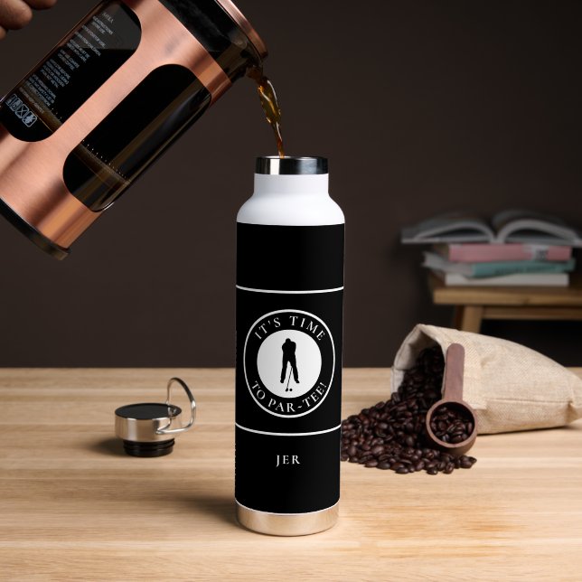 Golf Funny Par Tee Golfer Monogram Modern Water Bottle (Coffee (Rotated))