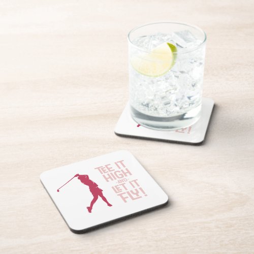 Golf Funny Sports Tee Quote Cute Pink Magenta Red  Beverage Coaster