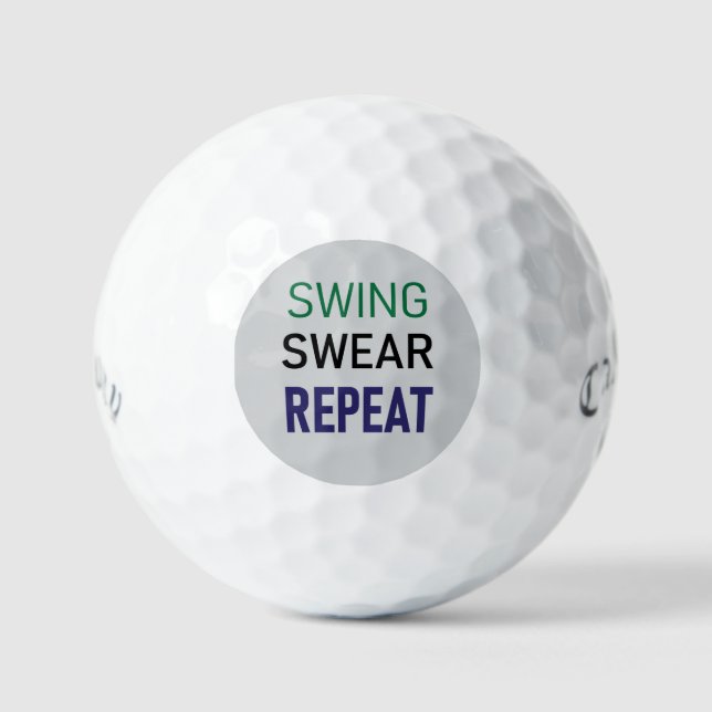 Golf Gag Gift – Swing Swear Repeat  Golf Balls (Front)