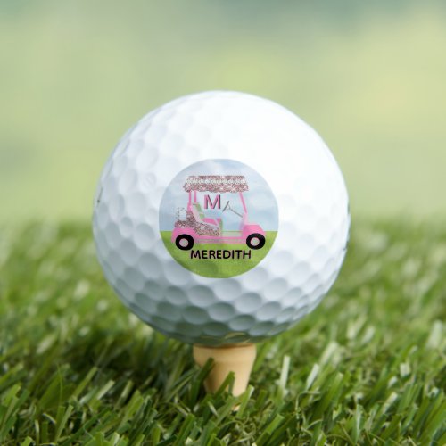 Golf Gal Monogram Rose Gold Diamond Cart  Golf Balls