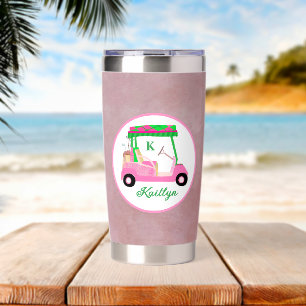 Golf Gal Pink Cart Name Monogram Water Bottle Insulated Tumbler