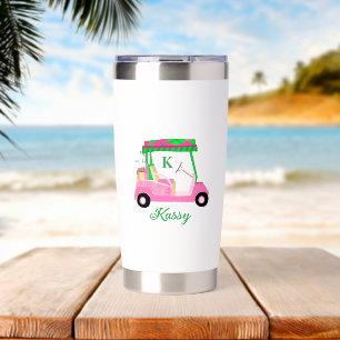 Golf Gal Pink Cart Name Monogram Water Bottle Insulated Tumbler